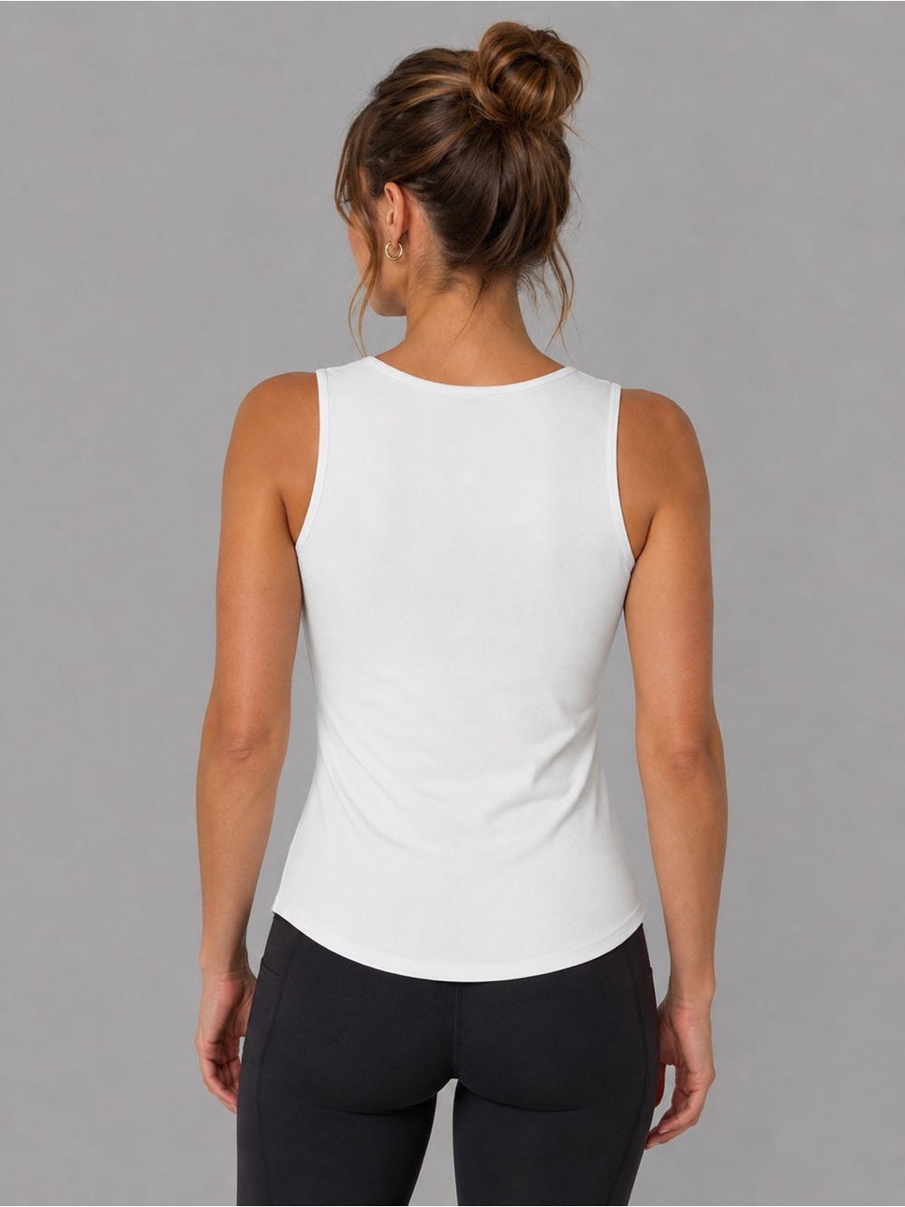 Classic White Scoop Ribbed Tank Top With Built In Padded Bra - Picture 3 of 5